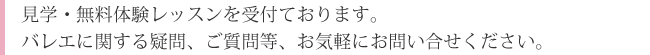 見学・無料体験レッスンを受付ております。バレエに関する疑問、ご質問等、お気軽にお問い合せください。